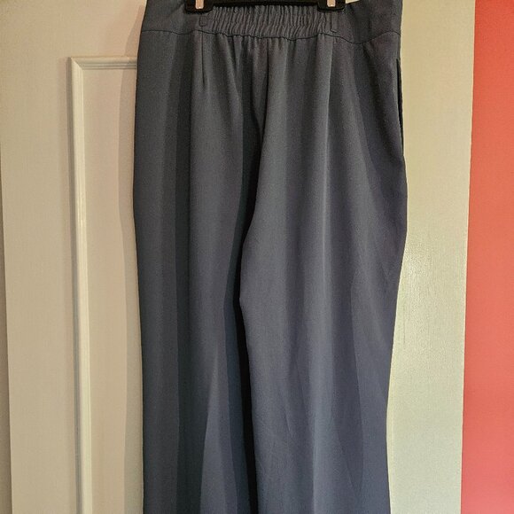 US-L,  High Waisted Shirred Back Side Pocket Plicated, Strt Leg Suit Pant - Blue - Picture 6 of 6
